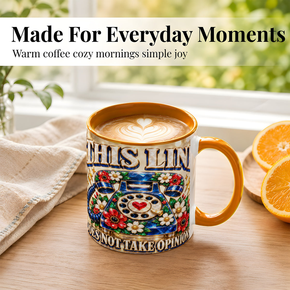 #pl[11oz|Orange] Vintage Rotary Phone Coffee Mug, Floral Telephone Mug, Ceramic Cup