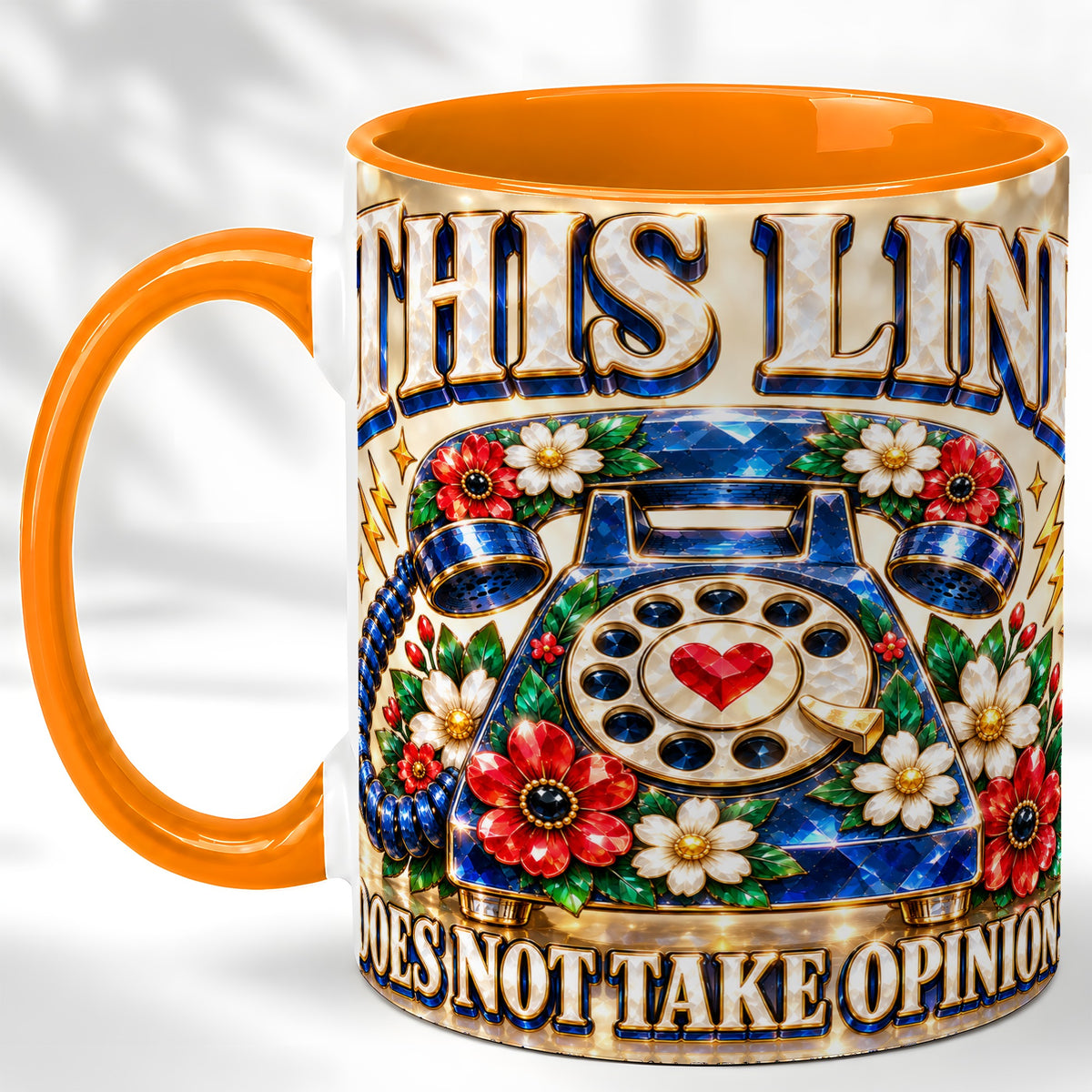 #pl[11oz|Orange] Vintage Rotary Phone Coffee Mug, Floral Telephone Mug, Ceramic Cup