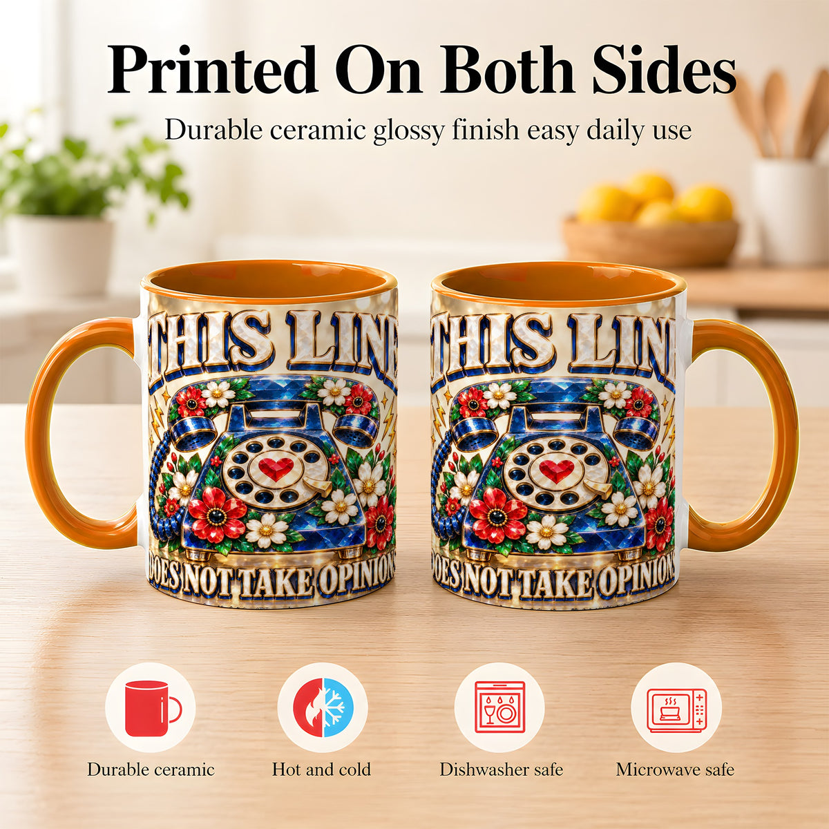 #pl[11oz|Orange] Vintage Rotary Phone Coffee Mug, Floral Telephone Mug, Ceramic Cup