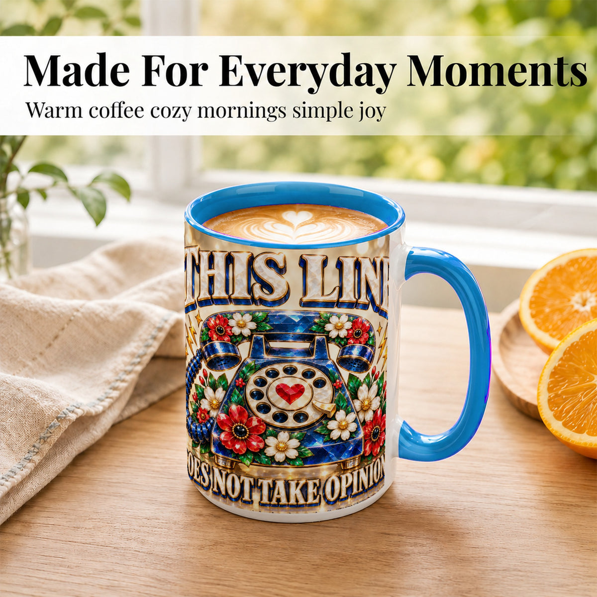 #pl[15oz|Blue] Vintage Rotary Phone Coffee Mug, Floral Telephone Mug, Ceramic Cup