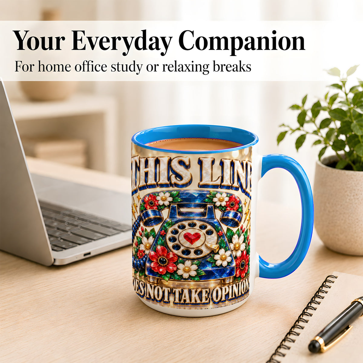 #pl[15oz|Blue] Vintage Rotary Phone Coffee Mug, Floral Telephone Mug, Ceramic Cup