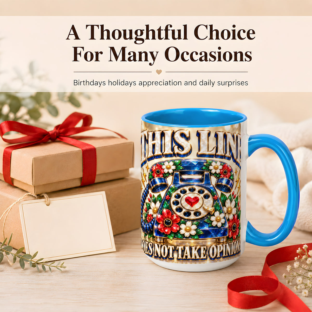 #pl[15oz|Blue] Vintage Rotary Phone Coffee Mug, Floral Telephone Mug, Ceramic Cup