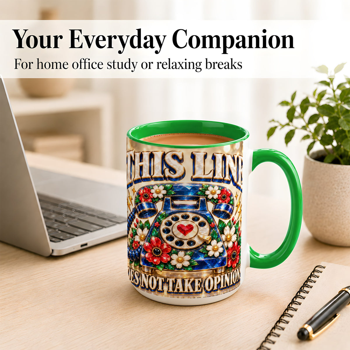 #pl[15oz|Green] Vintage Rotary Phone Coffee Mug, Floral Telephone Mug, Ceramic Cup