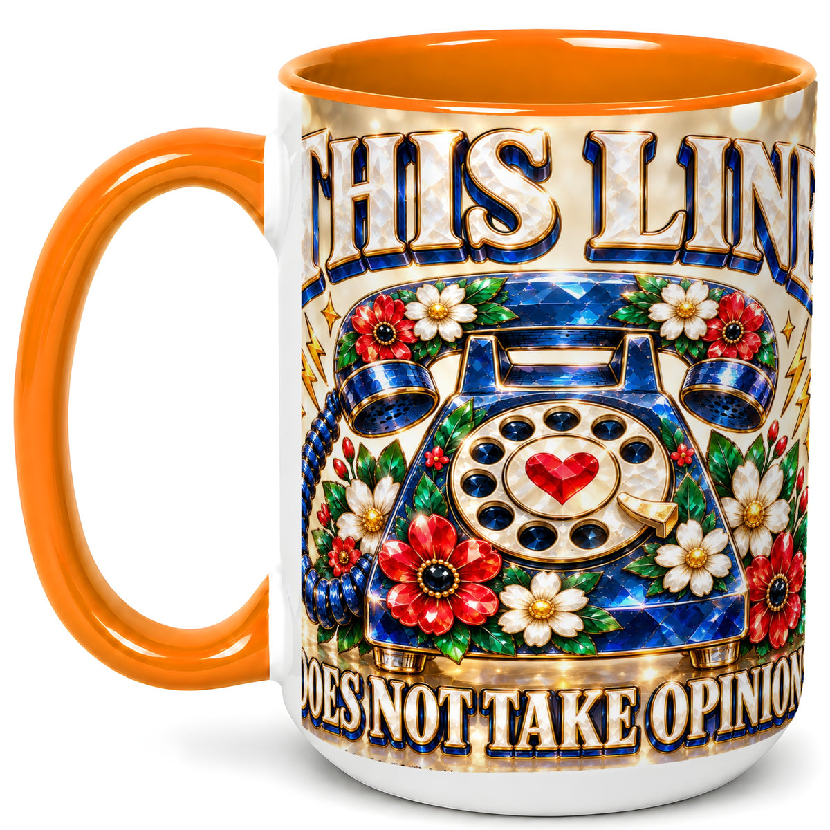 #pl[15oz|Orange] Vintage Rotary Phone Coffee Mug, Floral Telephone Mug, Ceramic Cup