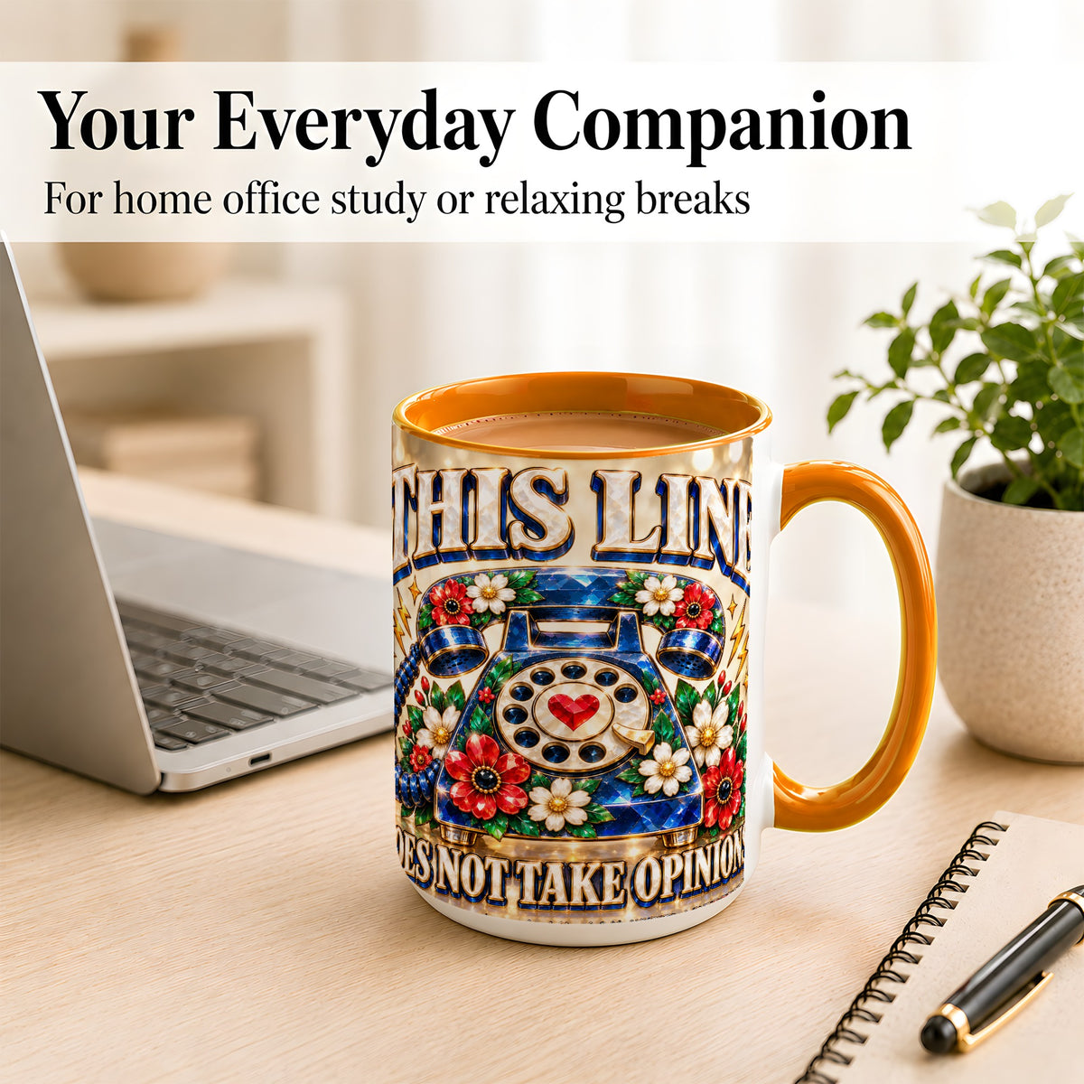 #pl[15oz|Orange] Vintage Rotary Phone Coffee Mug, Floral Telephone Mug, Ceramic Cup