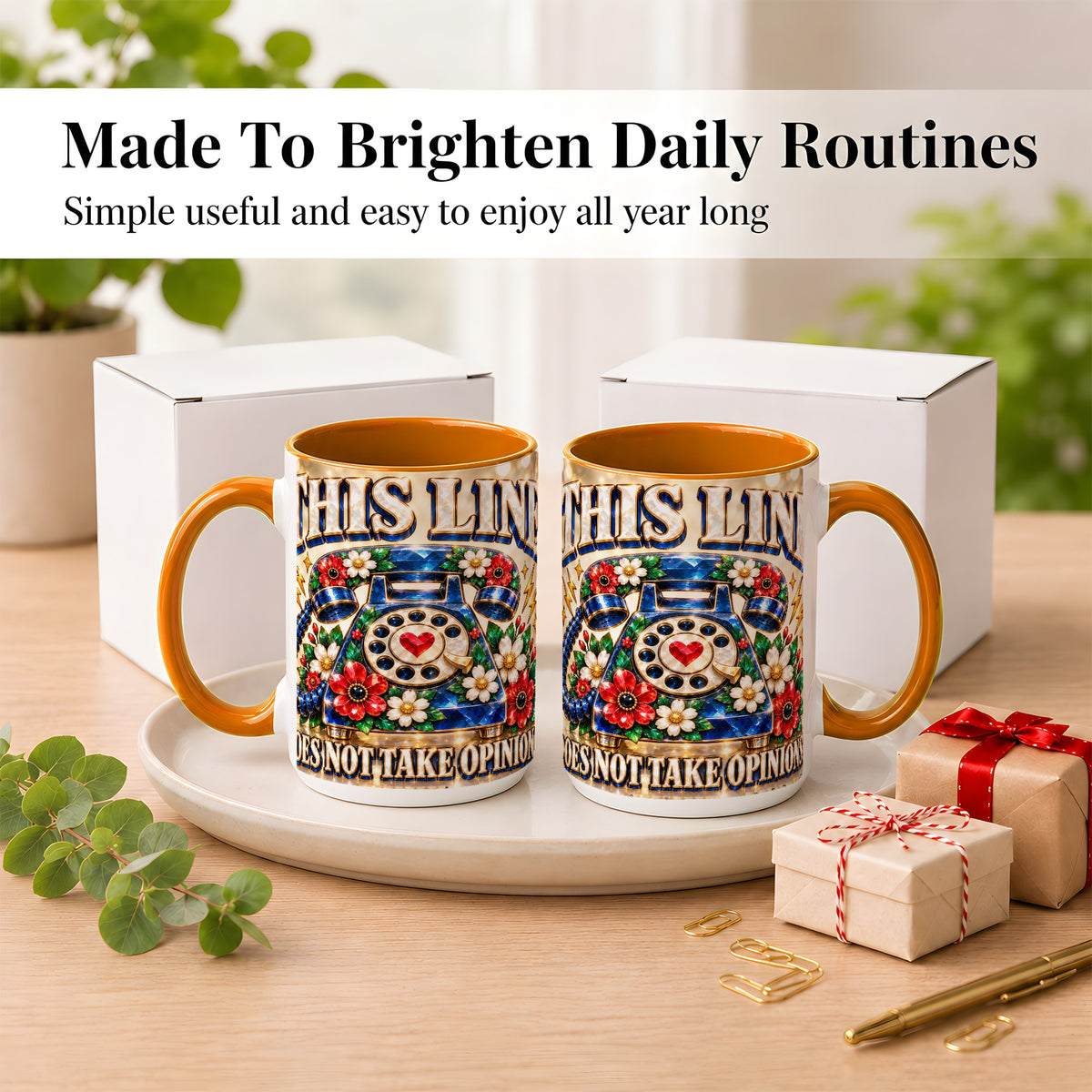 #pl[15oz|Orange] Vintage Rotary Phone Coffee Mug, Floral Telephone Mug, Ceramic Cup