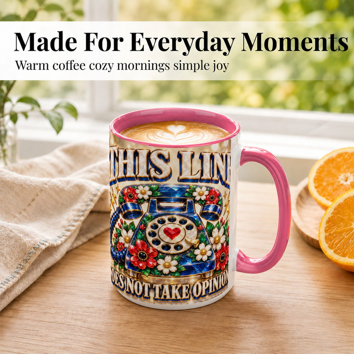 #pl[15oz|Pink] Vintage Rotary Phone Coffee Mug, Floral Telephone Mug, Ceramic Cup