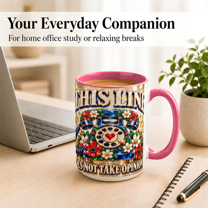 #pl[15oz|Pink] Vintage Rotary Phone Coffee Mug, Floral Telephone Mug, Ceramic Cup
