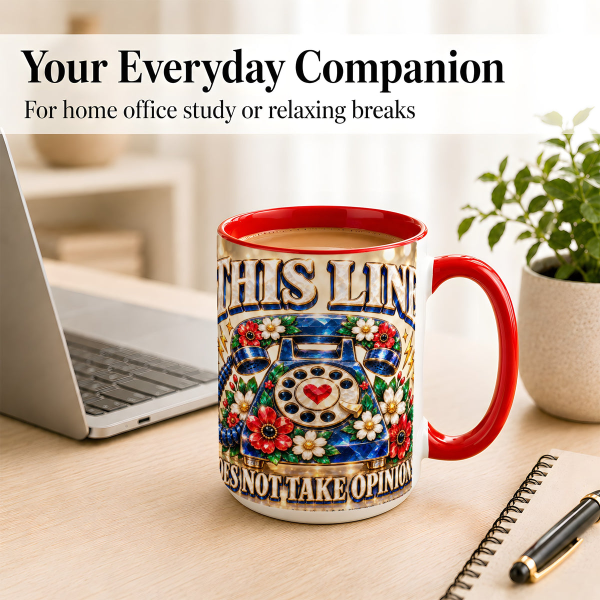 #pl[15oz|Red] Vintage Rotary Phone Coffee Mug, Floral Telephone Mug, Ceramic Cup