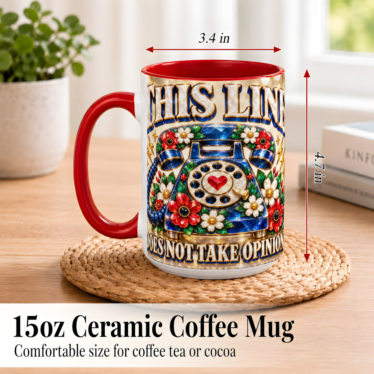 #pl[15oz|Red] Vintage Rotary Phone Coffee Mug, Floral Telephone Mug, Ceramic Cup