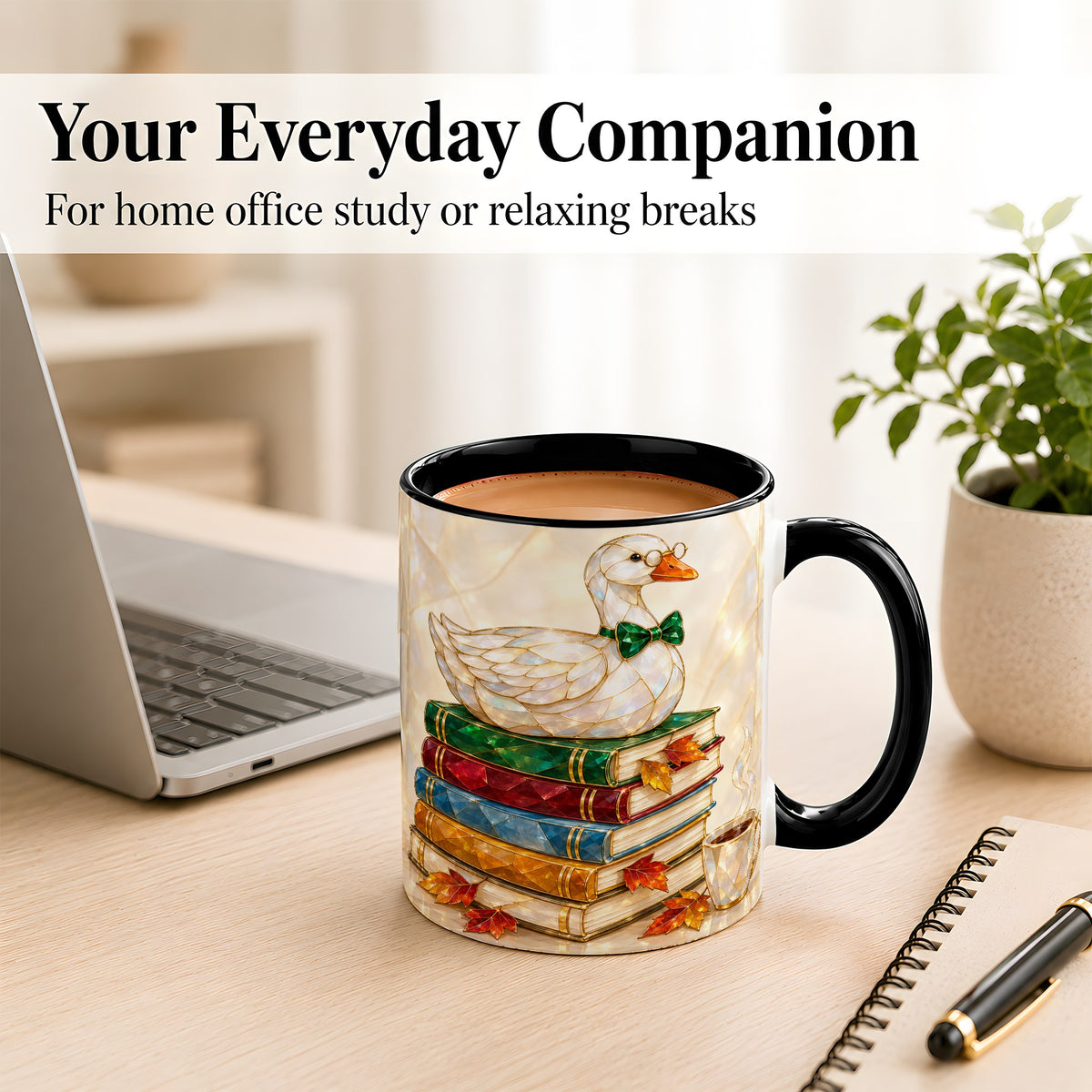 #pl[11oz|Black] Jeweled Bookish Goose Coffee Mug, Autumn Reading Mug, Ceramic Cup