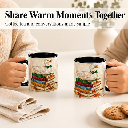 #pl[11oz|Black] Jeweled Bookish Goose Coffee Mug, Autumn Reading Mug, Ceramic Cup