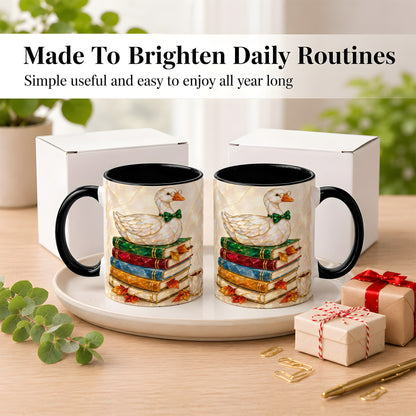 #pl[11oz|Black] Jeweled Bookish Goose Coffee Mug, Autumn Reading Mug, Ceramic Cup