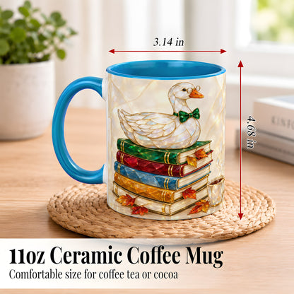 #pl[11oz|Blue] Jeweled Bookish Goose Coffee Mug, Autumn Reading Mug, Ceramic Cup
