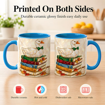 #pl[11oz|Blue] Jeweled Bookish Goose Coffee Mug, Autumn Reading Mug, Ceramic Cup