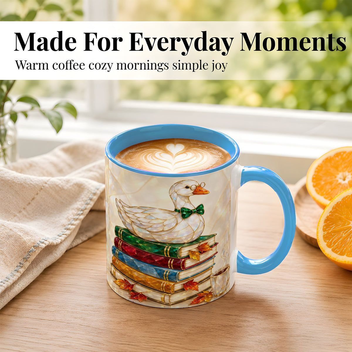 #pl[11oz|Blue] Jeweled Bookish Goose Coffee Mug, Autumn Reading Mug, Ceramic Cup