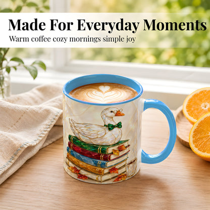 #pl[11oz|Blue] Jeweled Bookish Goose Coffee Mug, Autumn Reading Mug, Ceramic Cup