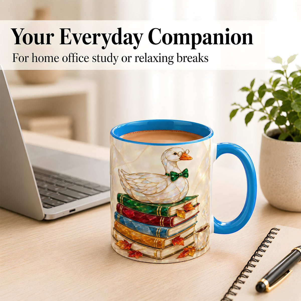 #pl[11oz|Blue] Jeweled Bookish Goose Coffee Mug, Autumn Reading Mug, Ceramic Cup