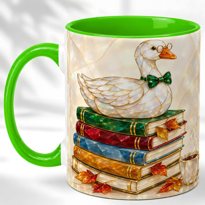 #pl[11oz|Green] Jeweled Bookish Goose Coffee Mug, Autumn Reading Mug, Ceramic Cup