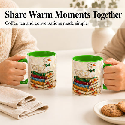 #pl[11oz|Green] Jeweled Bookish Goose Coffee Mug, Autumn Reading Mug, Ceramic Cup