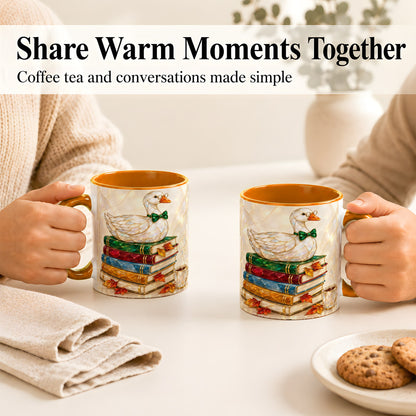 #pl[11oz|Orange] Jeweled Bookish Goose Coffee Mug, Autumn Reading Mug, Ceramic Cup