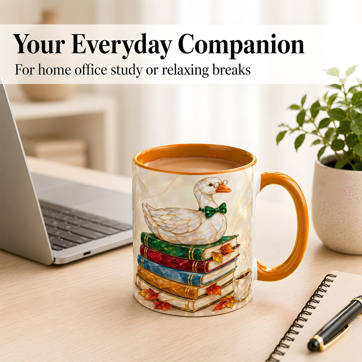 #pl[11oz|Orange] Jeweled Bookish Goose Coffee Mug, Autumn Reading Mug, Ceramic Cup
