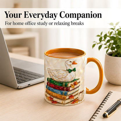 #pl[11oz|Orange] Jeweled Bookish Goose Coffee Mug, Autumn Reading Mug, Ceramic Cup