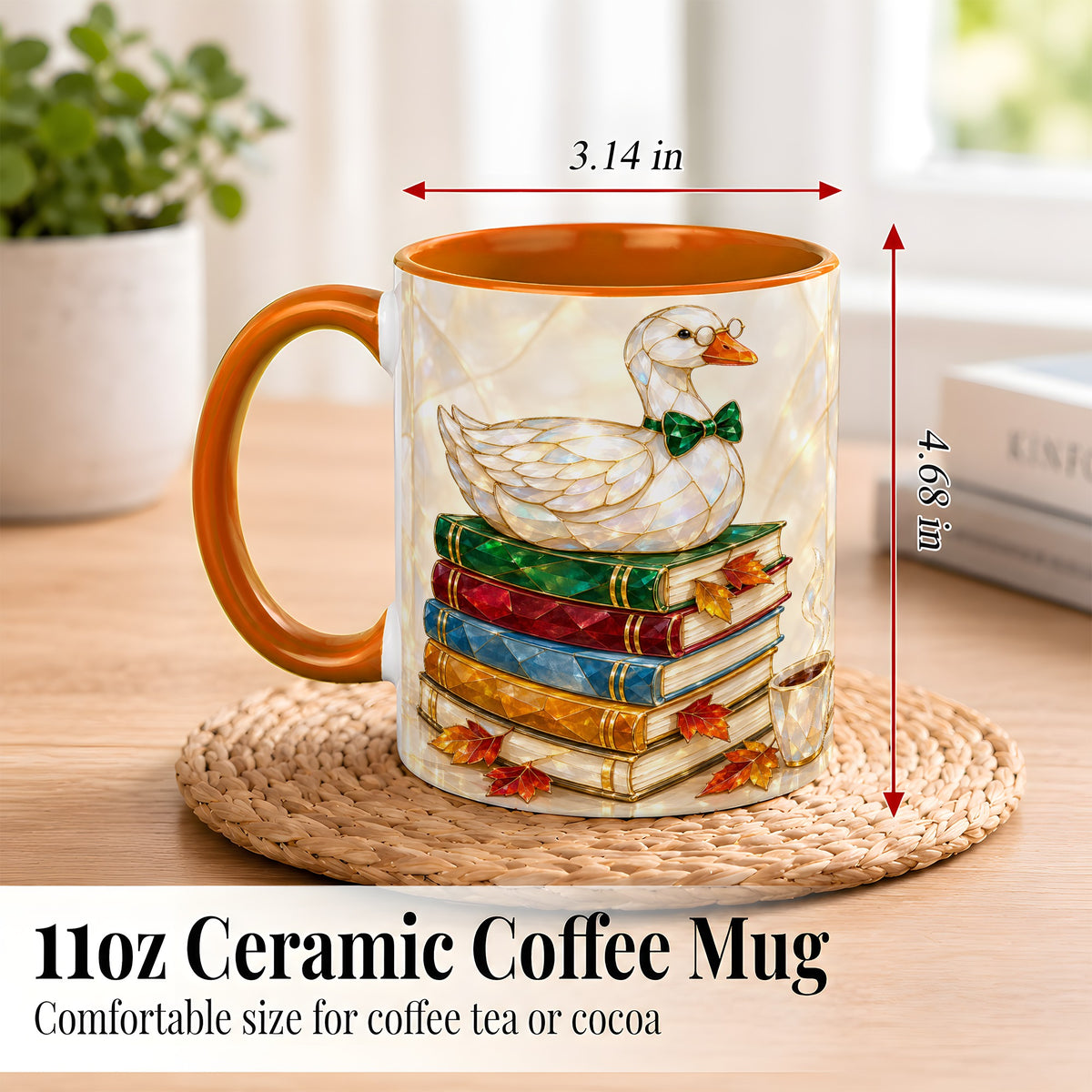 #pl[11oz|Orange] Jeweled Bookish Goose Coffee Mug, Autumn Reading Mug, Ceramic Cup