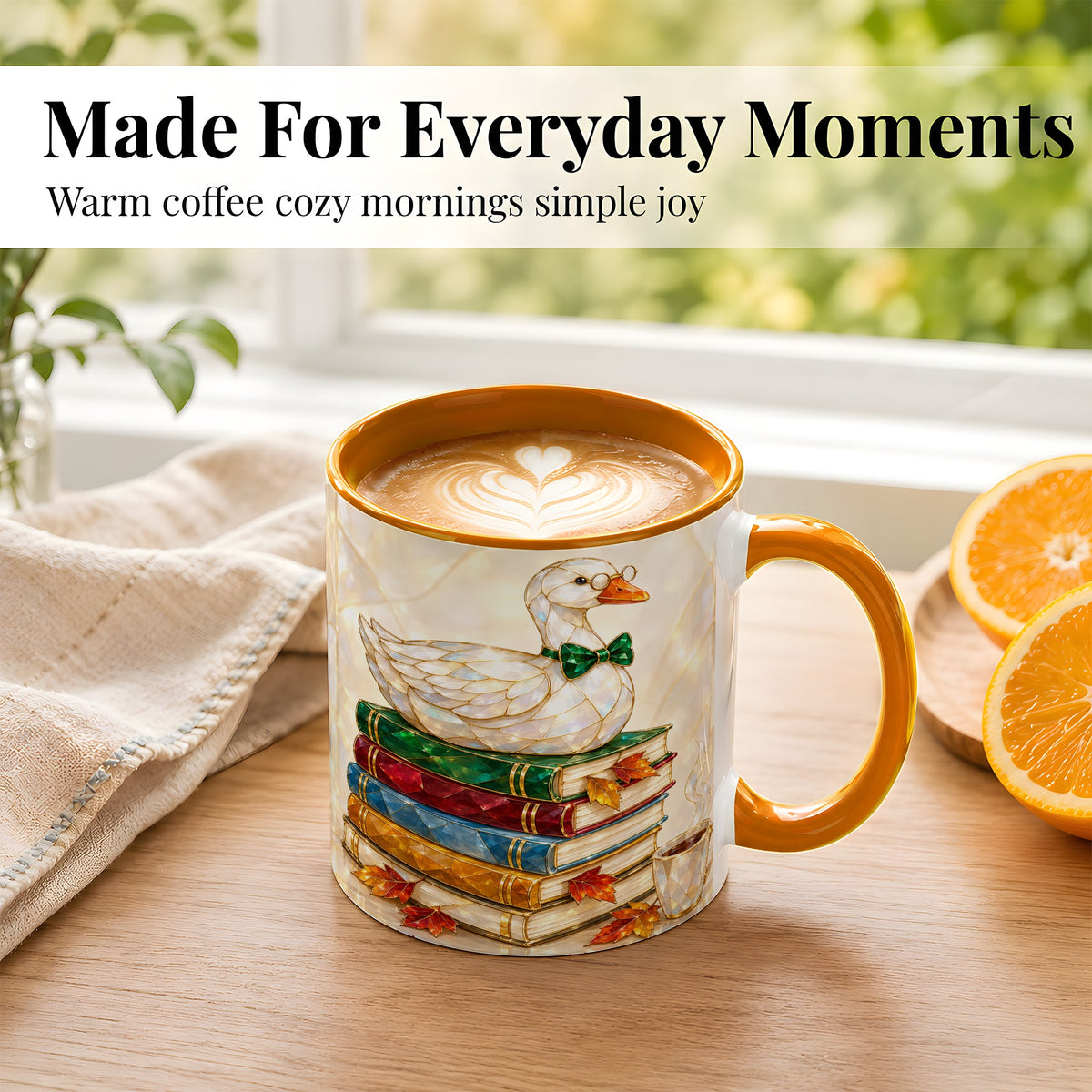 #pl[11oz|Orange] Jeweled Bookish Goose Coffee Mug, Autumn Reading Mug, Ceramic Cup