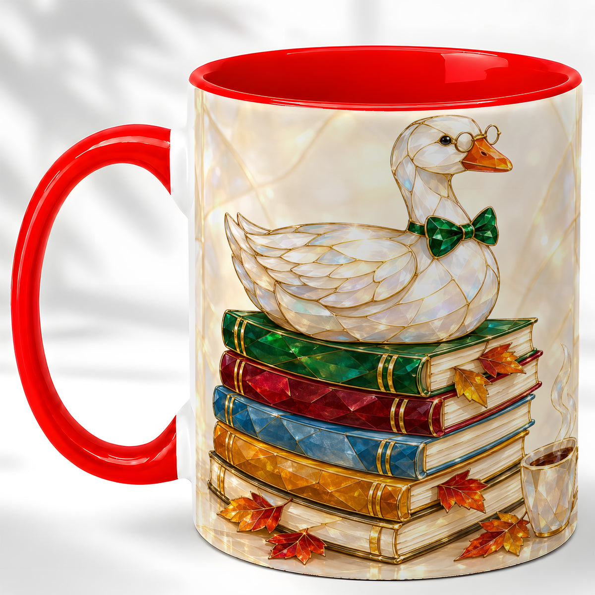 Jeweled Bookish Goose Coffee Mug, Autumn Reading Mug, Ceramic Cup