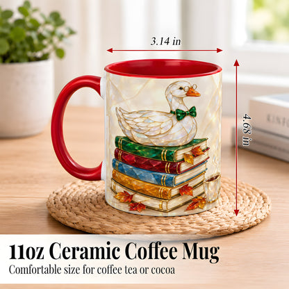 #pl[11oz|Red] Jeweled Bookish Goose Coffee Mug, Autumn Reading Mug, Ceramic Cup