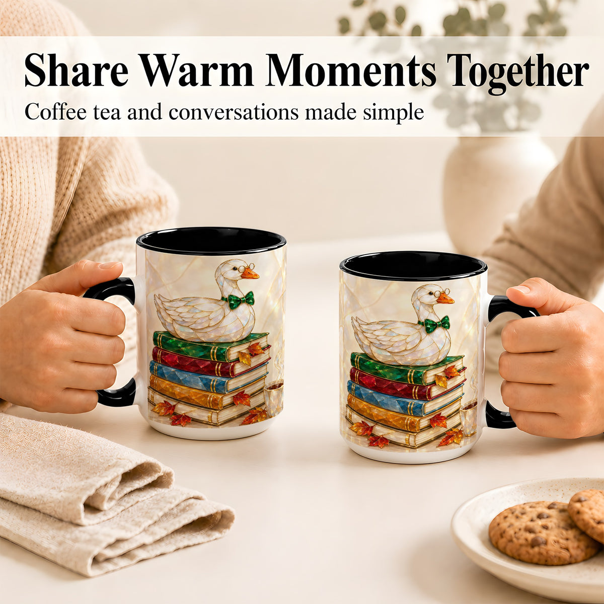 #pl[15oz|Black] Jeweled Bookish Goose Coffee Mug, Autumn Reading Mug, Ceramic Cup