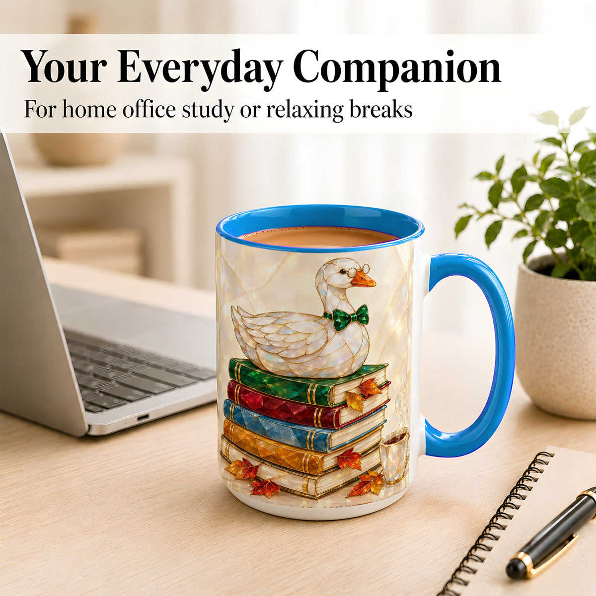 #pl[15oz|Blue] Jeweled Bookish Goose Coffee Mug, Autumn Reading Mug, Ceramic Cup