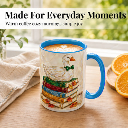 #pl[15oz|Blue] Jeweled Bookish Goose Coffee Mug, Autumn Reading Mug, Ceramic Cup