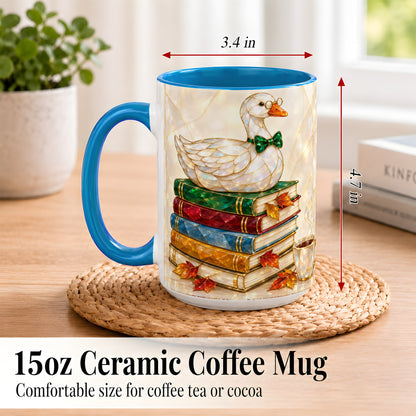 #pl[15oz|Blue] Jeweled Bookish Goose Coffee Mug, Autumn Reading Mug, Ceramic Cup