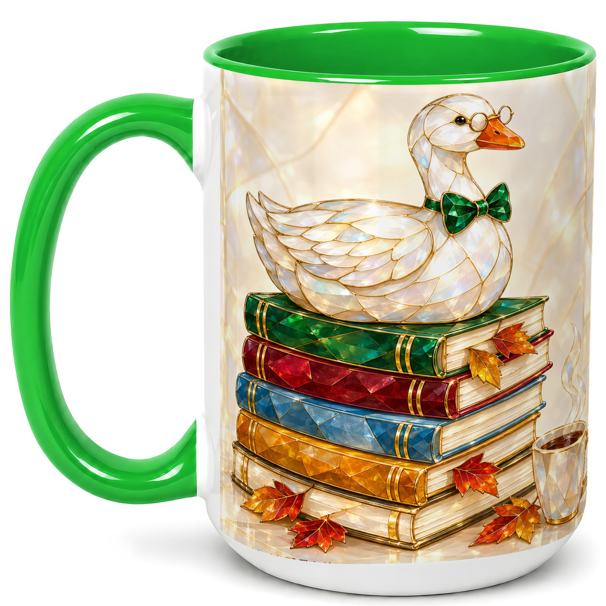 #pl[15oz|Green] Jeweled Bookish Goose Coffee Mug, Autumn Reading Mug, Ceramic Cup
