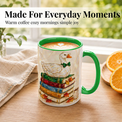#pl[15oz|Green] Jeweled Bookish Goose Coffee Mug, Autumn Reading Mug, Ceramic Cup