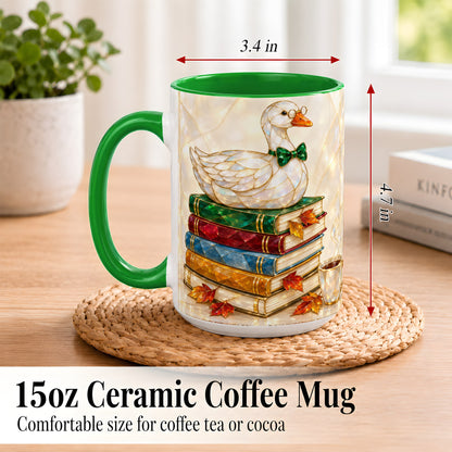 #pl[15oz|Green] Jeweled Bookish Goose Coffee Mug, Autumn Reading Mug, Ceramic Cup