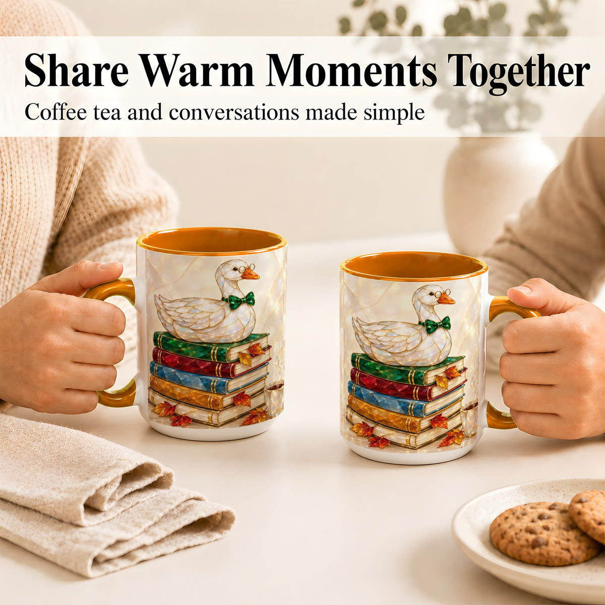 #pl[15oz|Orange] Jeweled Bookish Goose Coffee Mug, Autumn Reading Mug, Ceramic Cup