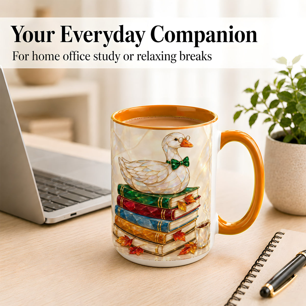 #pl[15oz|Orange] Jeweled Bookish Goose Coffee Mug, Autumn Reading Mug, Ceramic Cup