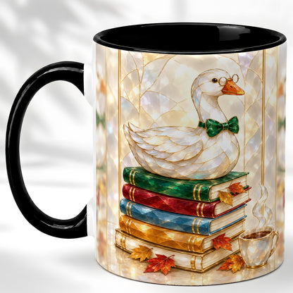 #pl[11oz|Black] Bookish Bird Coffee Mug, Autumn Reader Mug, Ceramic Cup for Cozy Desks