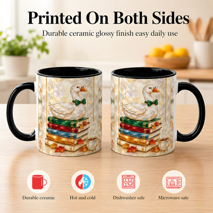 #pl[11oz|Black] Bookish Bird Coffee Mug, Autumn Reader Mug, Ceramic Cup for Cozy Desks