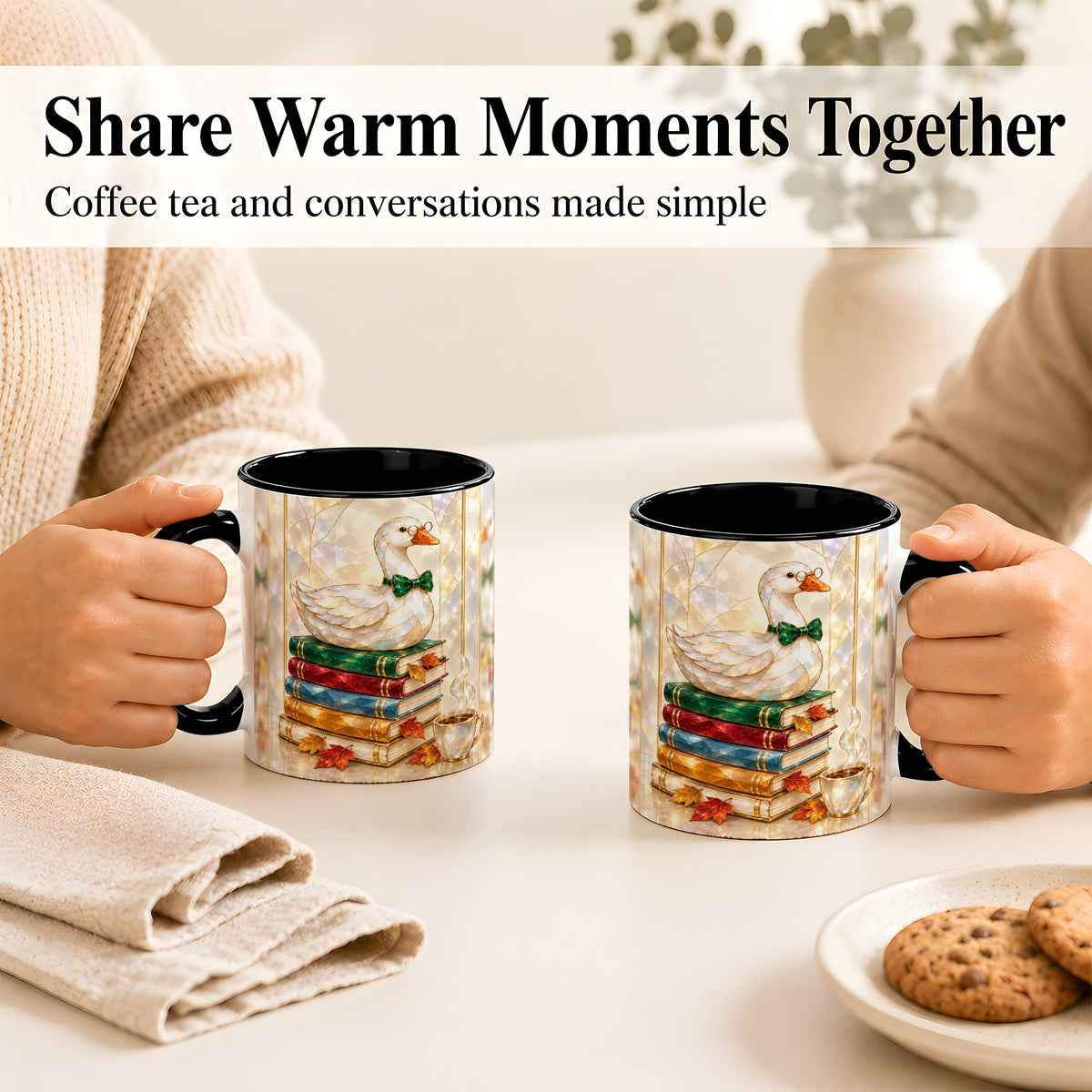 #pl[11oz|Black] Bookish Bird Coffee Mug, Autumn Reader Mug, Ceramic Cup for Cozy Desks