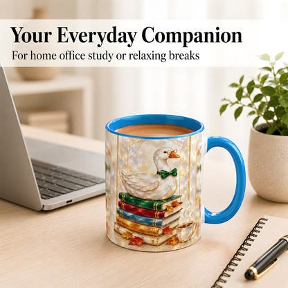 #pl[11oz|Blue] Bookish Bird Coffee Mug, Autumn Reader Mug, Ceramic Cup for Cozy Desks