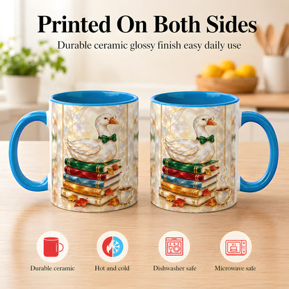 #pl[11oz|Blue] Bookish Bird Coffee Mug, Autumn Reader Mug, Ceramic Cup for Cozy Desks