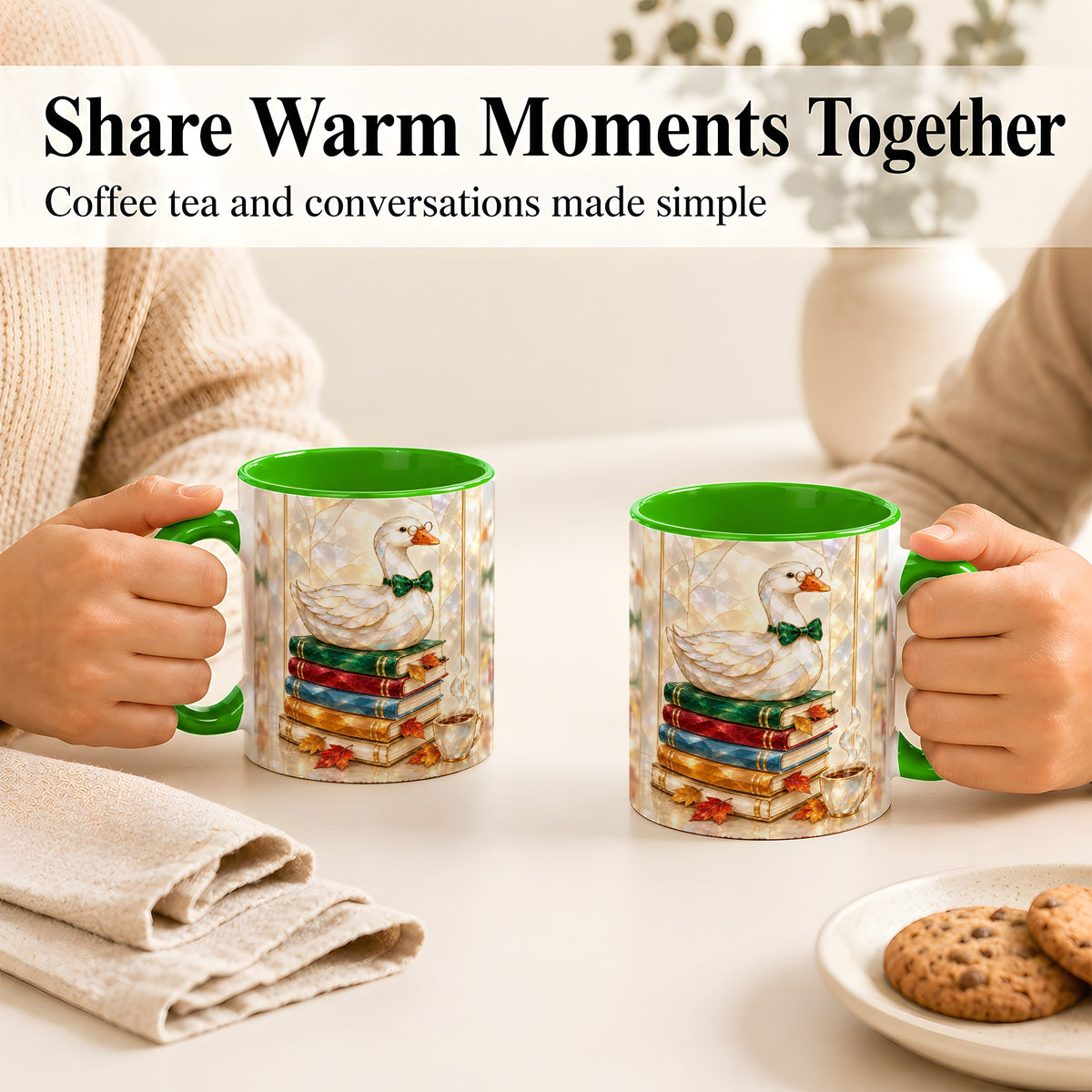 #pl[11oz|Green] Bookish Bird Coffee Mug, Autumn Reader Mug, Ceramic Cup for Cozy Desks