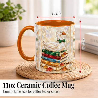 #pl[11oz|Orange] Bookish Bird Coffee Mug, Autumn Reader Mug, Ceramic Cup for Cozy Desks