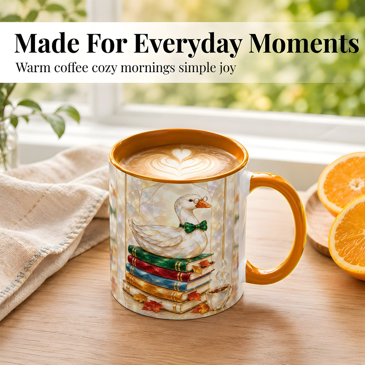 #pl[11oz|Orange] Bookish Bird Coffee Mug, Autumn Reader Mug, Ceramic Cup for Cozy Desks