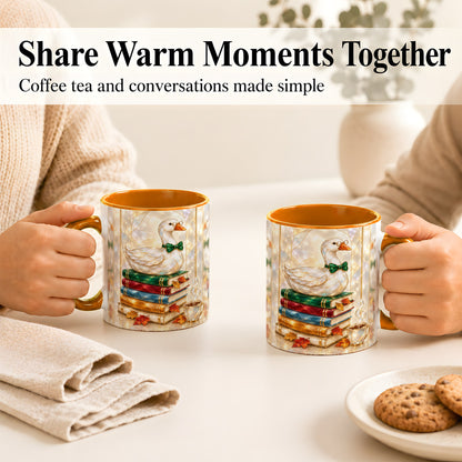 #pl[11oz|Orange] Bookish Bird Coffee Mug, Autumn Reader Mug, Ceramic Cup for Cozy Desks