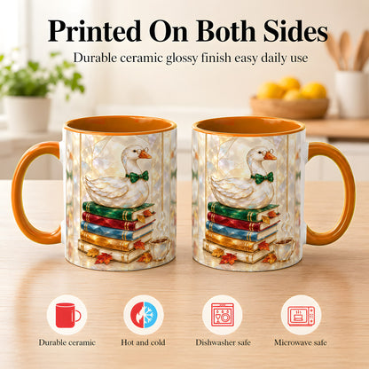#pl[11oz|Orange] Bookish Bird Coffee Mug, Autumn Reader Mug, Ceramic Cup for Cozy Desks